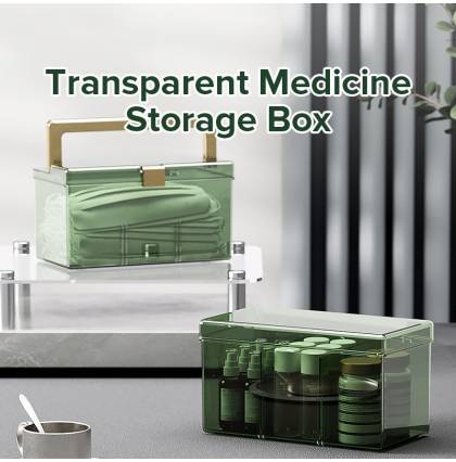 Transparent Medicine Storage Box Lockable First Aid Kit Portable With Handle Two Removable Baffle