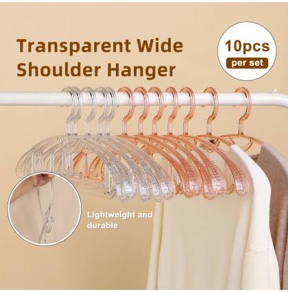 【Bundle of 10】Transparent Wide Shoulder Hanger Multi-purpose Non-slip Drying Rack Clothes Storage 3 Colours Available