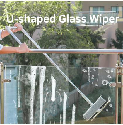 U-shaped Glass Wiper 2 in 1 High-Rise Glass Squeegee Cleaner Wiper Telescopic Rod Cleaning Tool