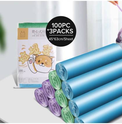 [3Packs] 100Pcs/Pack Vest Type Garbage Bag Thickened Pointbreak Trash Bags Rubbish Bag Tough Kitchen Plastic Waste Bag