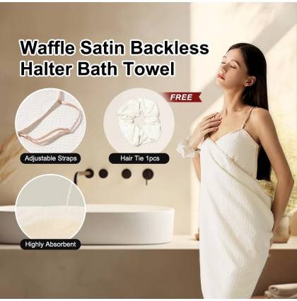 Waffle Satin Backless Halter Bath Towel Highly Absorbent Adjustable Straps Backless Wrap Bathroom Free Hair Tie