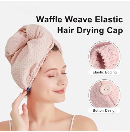 Waffle Weave Elastic Hair Drying Cap Highly Absorbent Ultra-Soft Quickly Drying 4 Colours Available