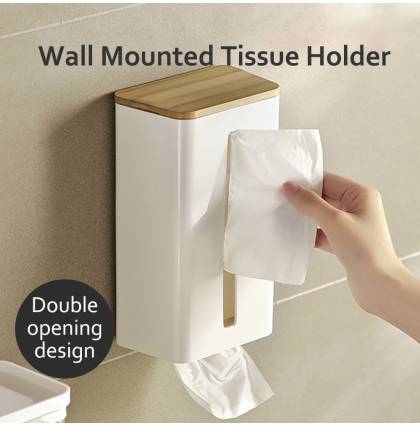 Wall Mounted Tissue Holder ABS Wipes Napkin Storage Box Double Opening Tissue Trash Bag Organizer