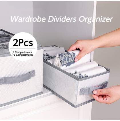 [2Pcs] Wardrobe Dividers Organizer PVC Grids Drawer Closet Organizer Foldable Washable Compartments Storage Box PP Board