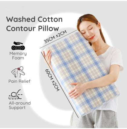 Washed Cotton Contour Pillow Memory Foam Ergonomic Sleep Pillow Hotel Bed Bolster Cervical Orthopedic Pillow Pain Relief