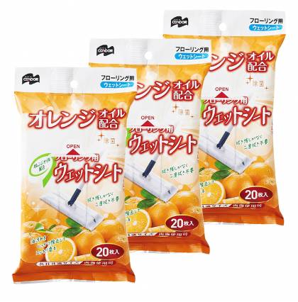 BUNDLE OF 3 Packs- Japan Condor Sterilization Floor Wet Wipes Sheet 20 Sheets/pack- Orange