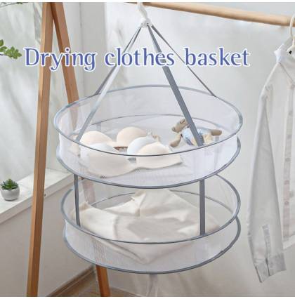 [Nordic style] Windproof Clothes Drying Mesh Double Layer Laundry Dryer Net Foldable Clothes Basket