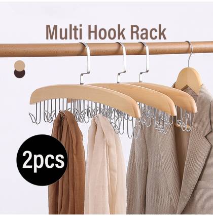 [2pcs] Wooden Tie Hanger Organizer Multi-purpose Hanging Hanger Belts Pants Scarf Hanging Rack Hadfield Steel Hooks