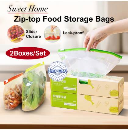 [2Boxes/Set] Zip-top Food Storage Bags Slider Closure Leak-proof Resealable Fresh-keeping PE Bags Heat-Resistant S M L6C