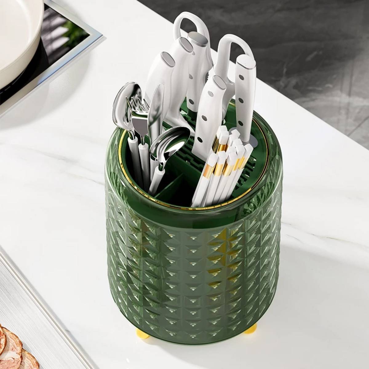 Diamond Rotary Knife Holder 360° Rotating Kitchen Utensils And Cutlery ...