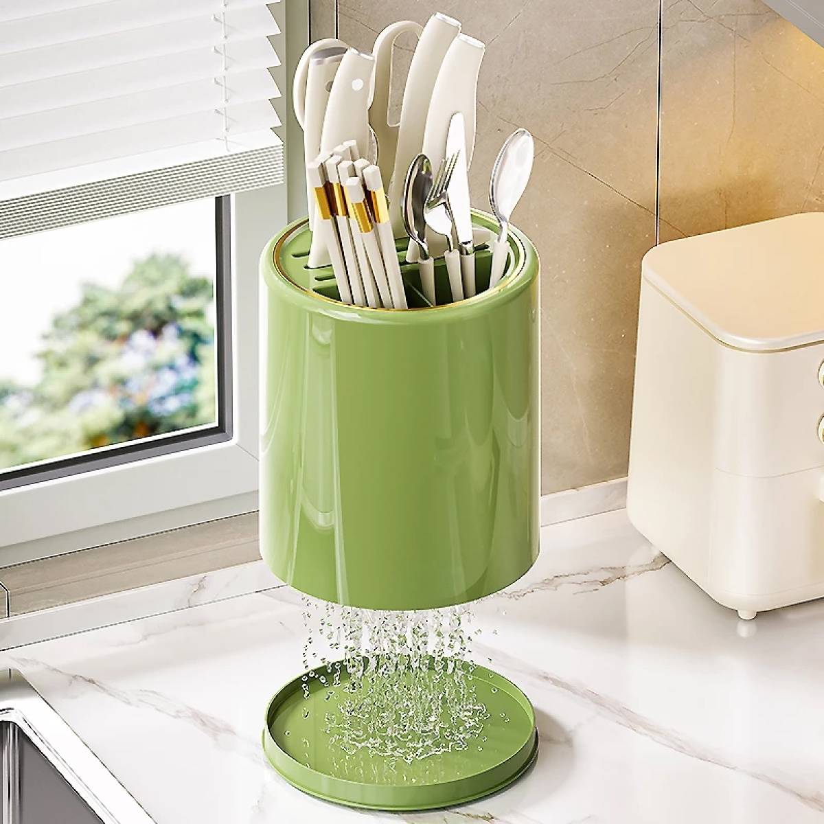 Rotating Knife Rack 360 Rotating Kitchen Utensils And Cutlery Organizer ...
