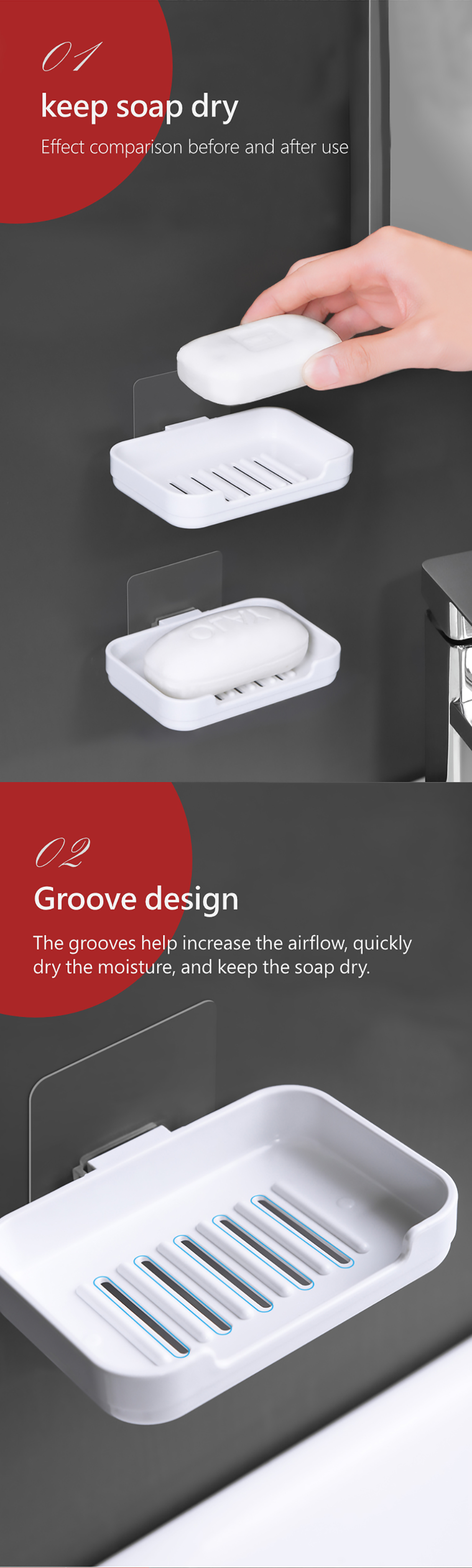 Soap Rac Square KOREA DeHUB Soap Rack Drain Holder Wall-mounted Organizer Bathroom Soap ...
