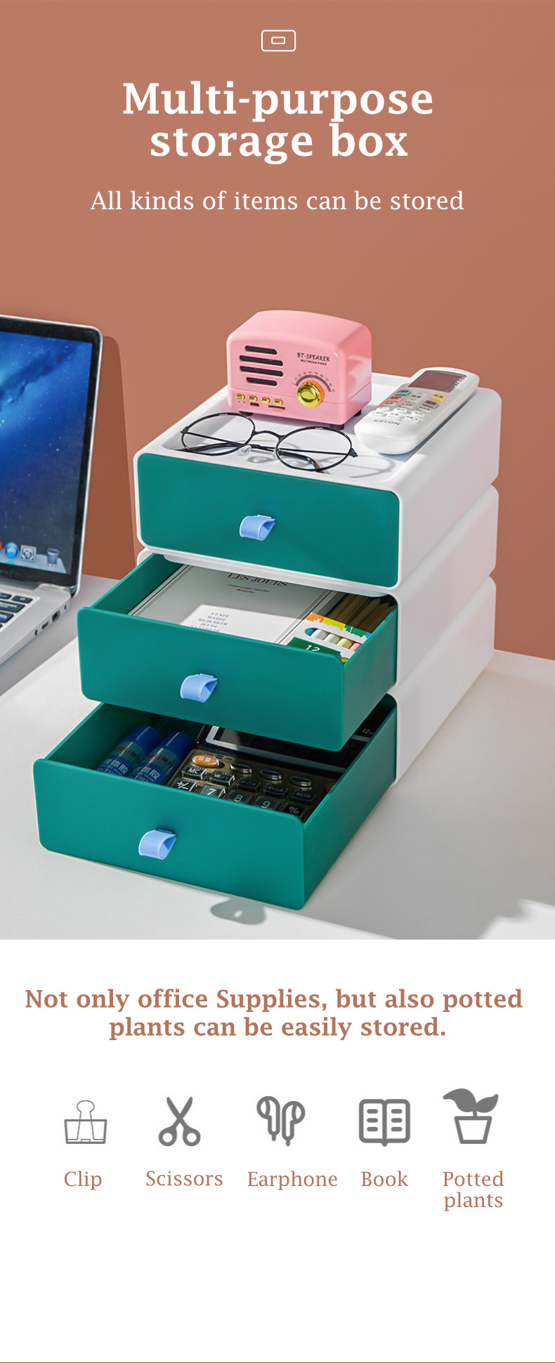 Desktop Drawer Multi-purpose Stackable Storage Box Office Supplies ...