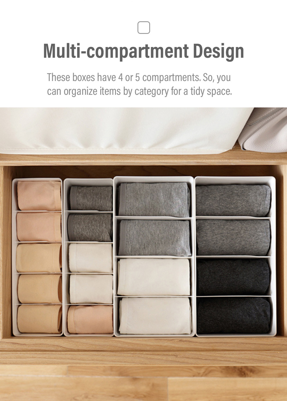 Multi-compartment Organizer PP Compartmentalized Storage Box Socks ...