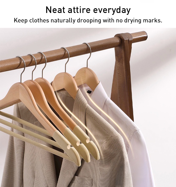 Flocking Rack Wooden Flocking Hanger Anti-slip Heavy Duty Velvet Clothes Racks