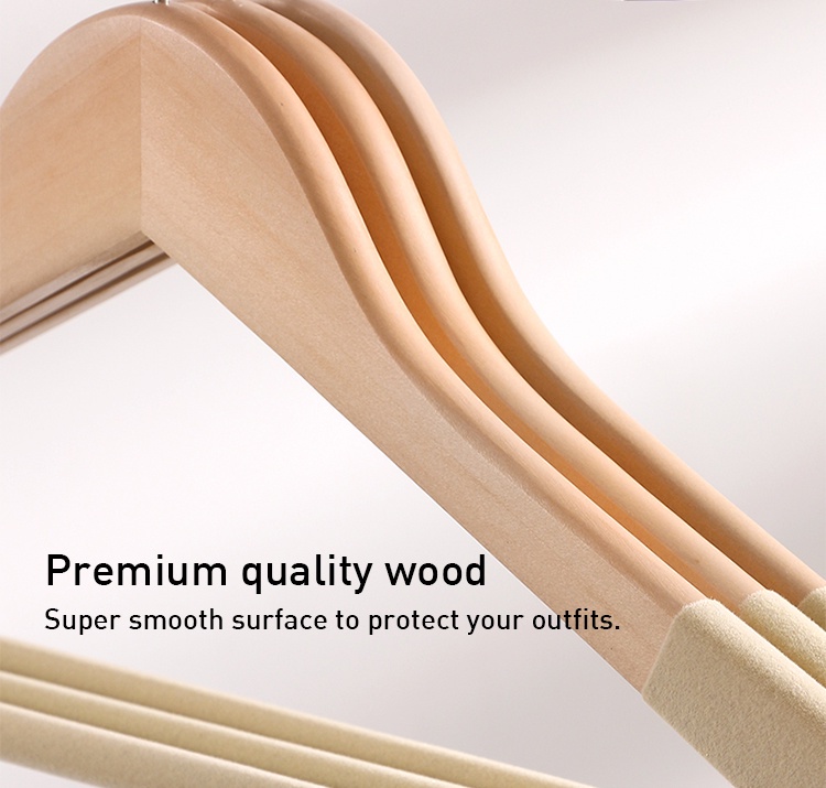 Flocking Rack Wooden Flocking Hanger Anti-slip Heavy Duty Velvet Clothes Racks