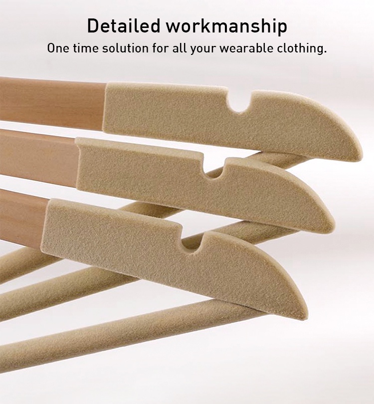 Flocking Rack Wooden Flocking Hanger Anti-slip Heavy Duty Velvet Clothes Racks